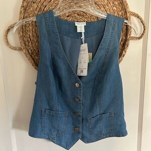 Cute Western Denim Button Front Vest - Blue